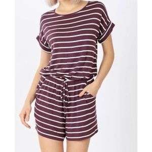 Zenana Purple Striped Tie-Waist Romper L